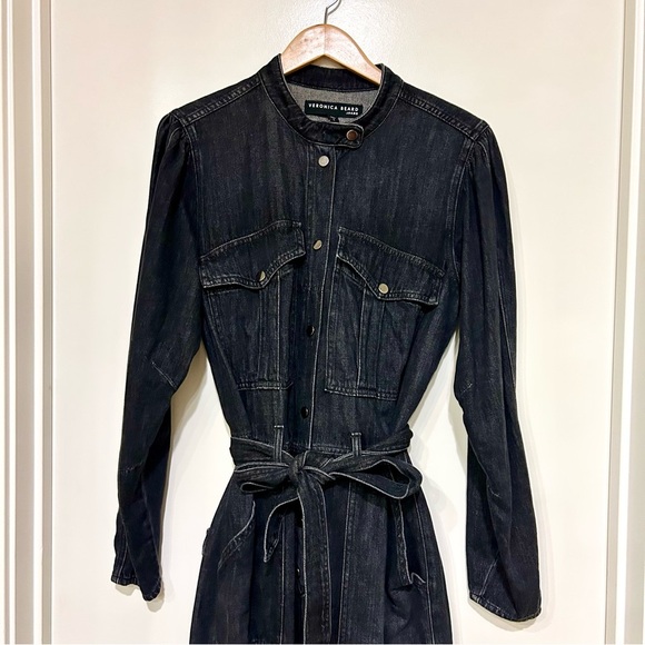 $498 Veronica Beard Washed Onyx Annie Denim Cargo Jumpsuit Size large - Picture 8 of 15